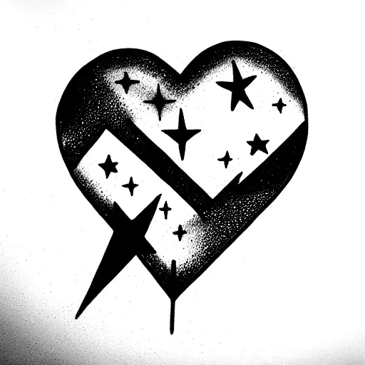 stars with thunder inside a heart and with infinity symbol  tattoo design idea