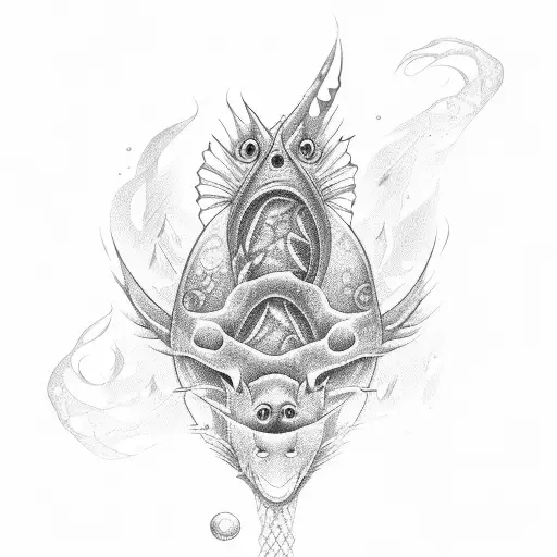 A gaming controller morphing into a school of fish in a river tattoo design idea