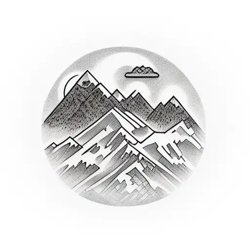mountain scape with room for existing tattoo on thigh tattoo design idea