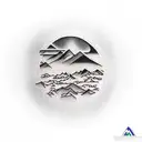 mountain scape with room for existing tattoo on thigh tattoo design idea