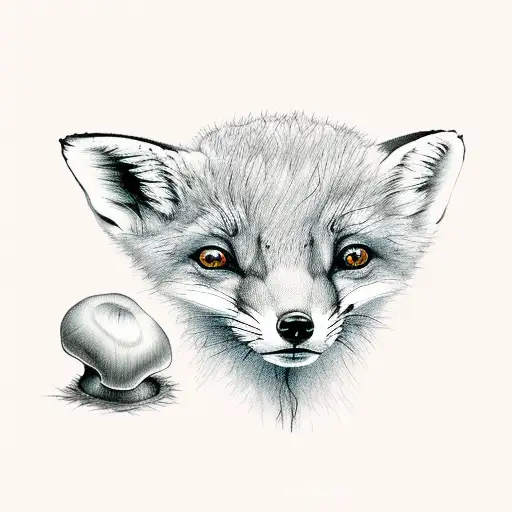 baby Fox with a yellow mushroom tattoo design idea