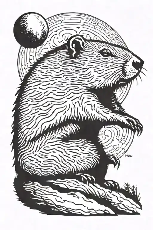 groundhog sillouete in front of the moon  tattoo design idea