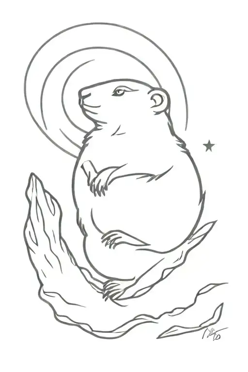 mad groundhog sillouete in front of the moon  tattoo design idea
