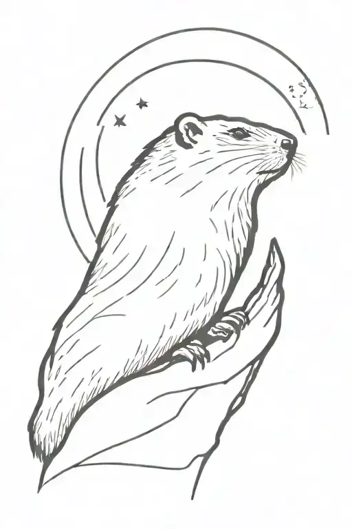groundhog emerging from hole infront of the moon  tattoo design idea