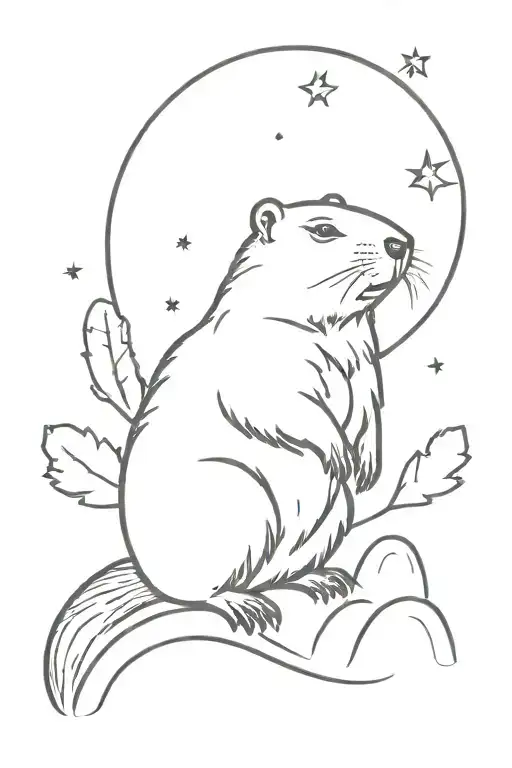 groundhog sillouete in front of the moon  tattoo design idea