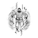 A mesmerizing dotwork tattoo depicting a powerful martial artist executing a high kick with precision tattoo design idea