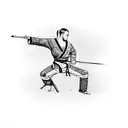 A mesmerizing dotwork tattoo depicting a powerful martial artist executing a high kick with precision tattoo design idea