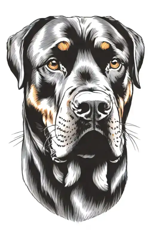 Tranform the words "What if" into an image of a rottweiler. tattoo design idea