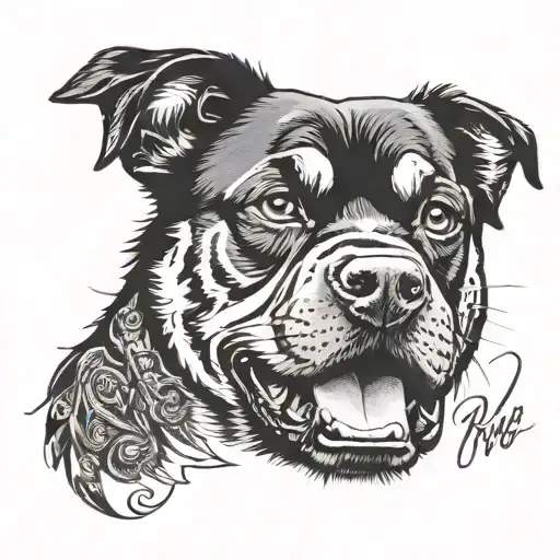 Change the letters in the quote "What if . . ." into an image of a rottweiler in black and white using a cursive font. tattoo design idea