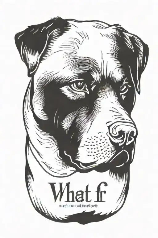 Rottweiler with words "What if" written inside in a script font tattoo design idea