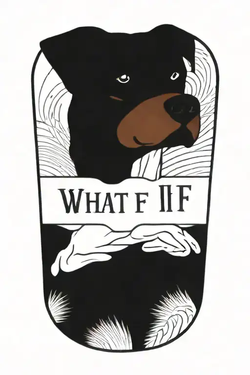 Rottweiler with words "What if" written inside tattoo design idea