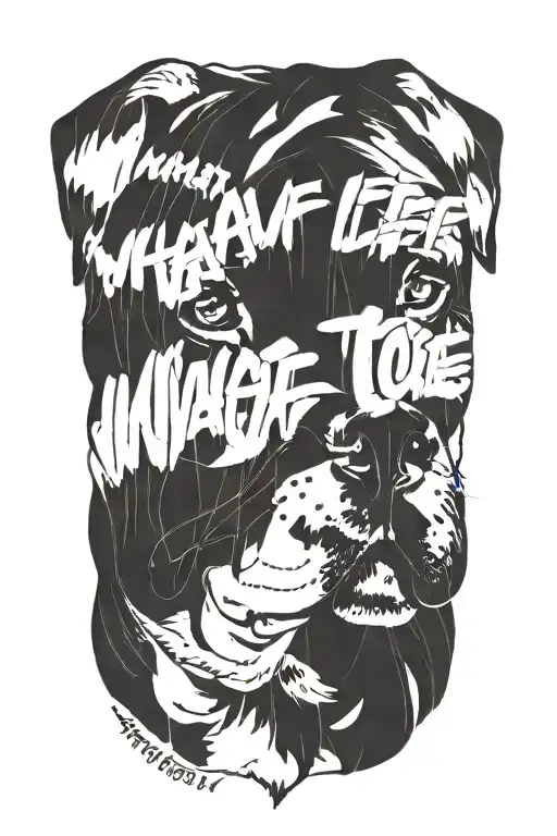 generate a typography tattoo with the words "what if" and an image of a rottweiler. tattoo design idea