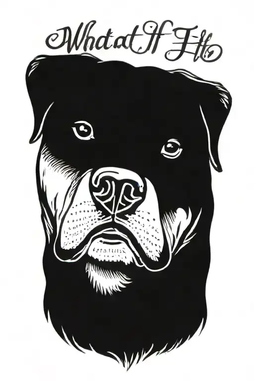 Rottweiler with the words "What if" in a cursive font tattoo design idea