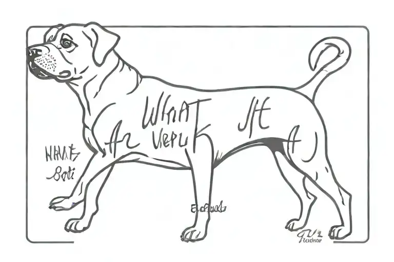 Change the letters in the quote "What if . . ." into an image of a rottweiler in black and white using a script font. tattoo design idea