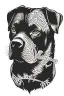 Rottweiler with words "What if" written inside in a script font tattoo design idea
