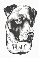 Rottweiler with words "What if" written inside in a script font tattoo design idea