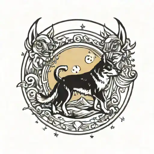 dog moon tattoo design idea