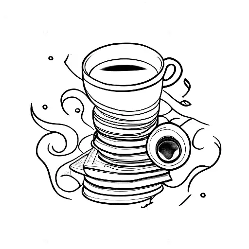 A stack of books with a coffee cup resting on top tattoo design idea