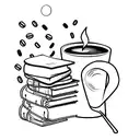 A stack of books with a coffee cup resting on top tattoo design idea