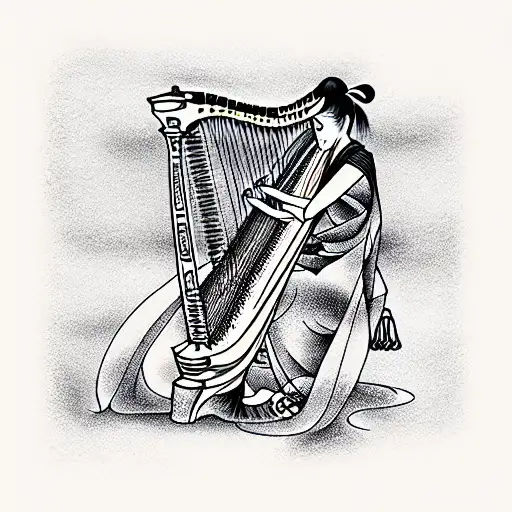 a harp made of acacia branches tattoo design idea