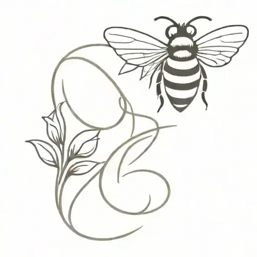 simple cursive letter B with a bee sitting on top of it tattoo design idea