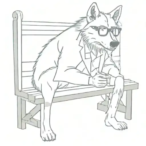 A wolf wears glasses.  Sitting on a bench reading a newspaper tattoo design idea
