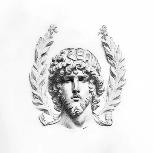 Bust of the Greek god Apollo with a laurel wreath and lyre tattoo design idea