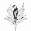 A wounded phoenix soaring above a desert landscape tattoo design idea