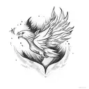 A wounded phoenix soaring above a desert landscape tattoo design idea