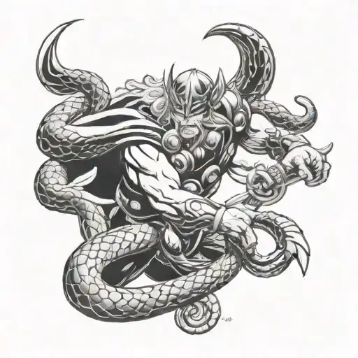 thor vs serpent tattoo design idea