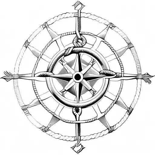 anchor rope compass tattoo design idea