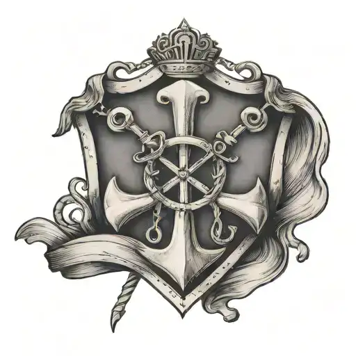 a shield with an anchor in it which makes a maltese cross royalty. simole with lines tattoo design idea