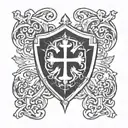 shield with maltese cross surrounded by an anchor tattoo design idea
