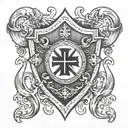 shield with maltese cross surrounded by an anchor tattoo design idea