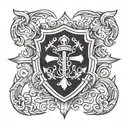 shield with maltese cross surrounded by an anchor tattoo design idea