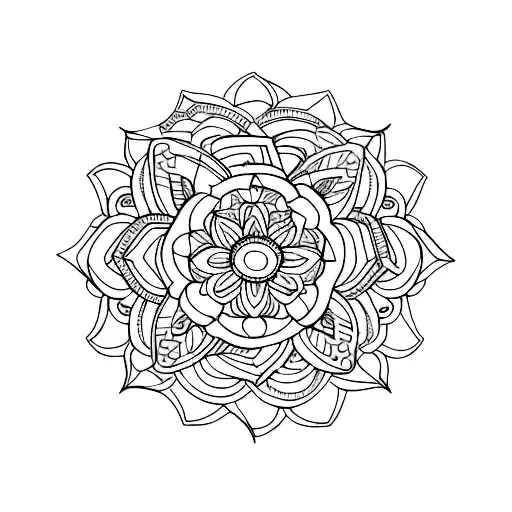 mandalas and flowers eith geometric symbols tattoo design idea