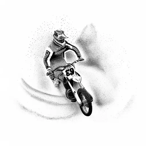 A dotwork tattoo of a motocross track with a silhouette of the client racing, capturing the intensity and excitement of the sport tattoo design idea