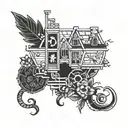 A tattoo combining elements from Binding of Isaac and Stardew Valley in a unique and cohesive design tattoo design idea