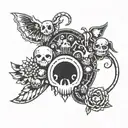 A tattoo combining elements from Binding of Isaac and Stardew Valley in a unique and cohesive design tattoo design idea