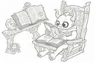 A sketch tattoo of Azazel from Binding of Isaac reading a book from Stardew Valley tattoo design idea
