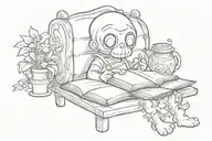 A sketch tattoo of a character from Binding of Isaac reading a book from Stardew Valley tattoo design idea