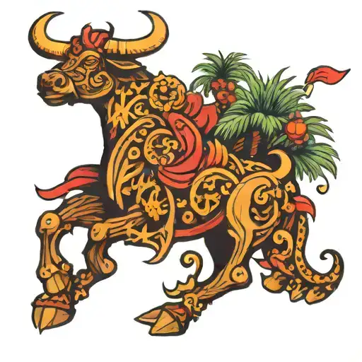 Palm Tree, spanish Armada, bull fighting tattoo design idea