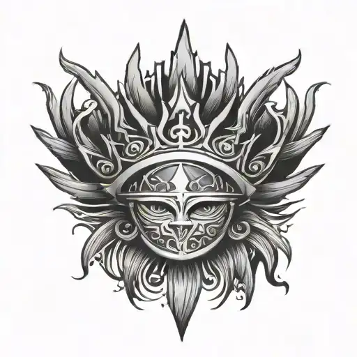 crown with tribal sun and three star tattoo design idea