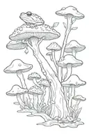 tree with mushrooms and frogs tattoo design idea