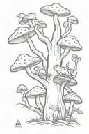 tree with mushrooms and frogs tattoo design idea
