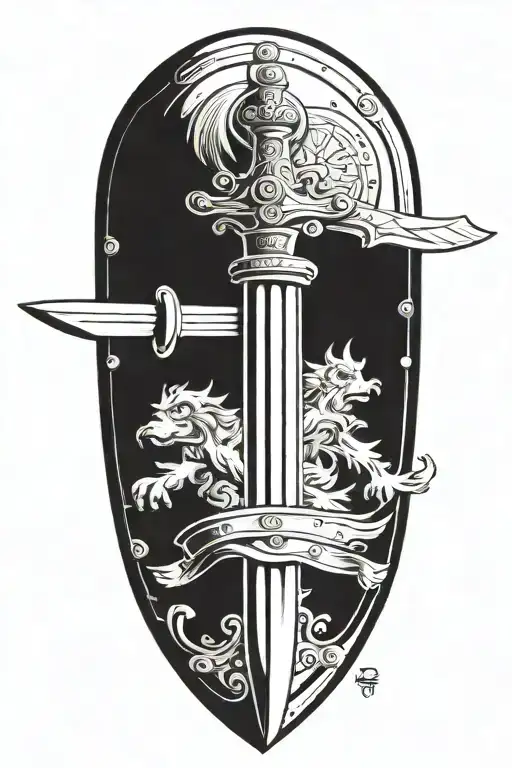 roman shield and sword tattoo design idea