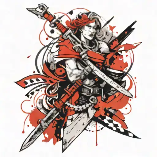 vyshyvanka designs with Cossack sword wrapped tattoo design idea
