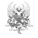 A group of cherubs forming a heist plan to steal golden wings from the gates of heaven tattoo design idea