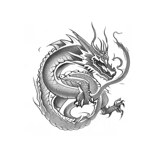A mystical dragon coiled around a tree trunk tattoo design idea