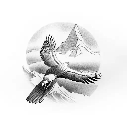 A majestic eagle soaring over a mountain range tattoo design idea
